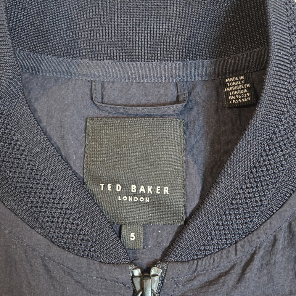 TED BAKER LONDON Bomber Jacket Coat Full Zip Up Men's Size 5 (L) Navy waterproof - Picture 3 of 13